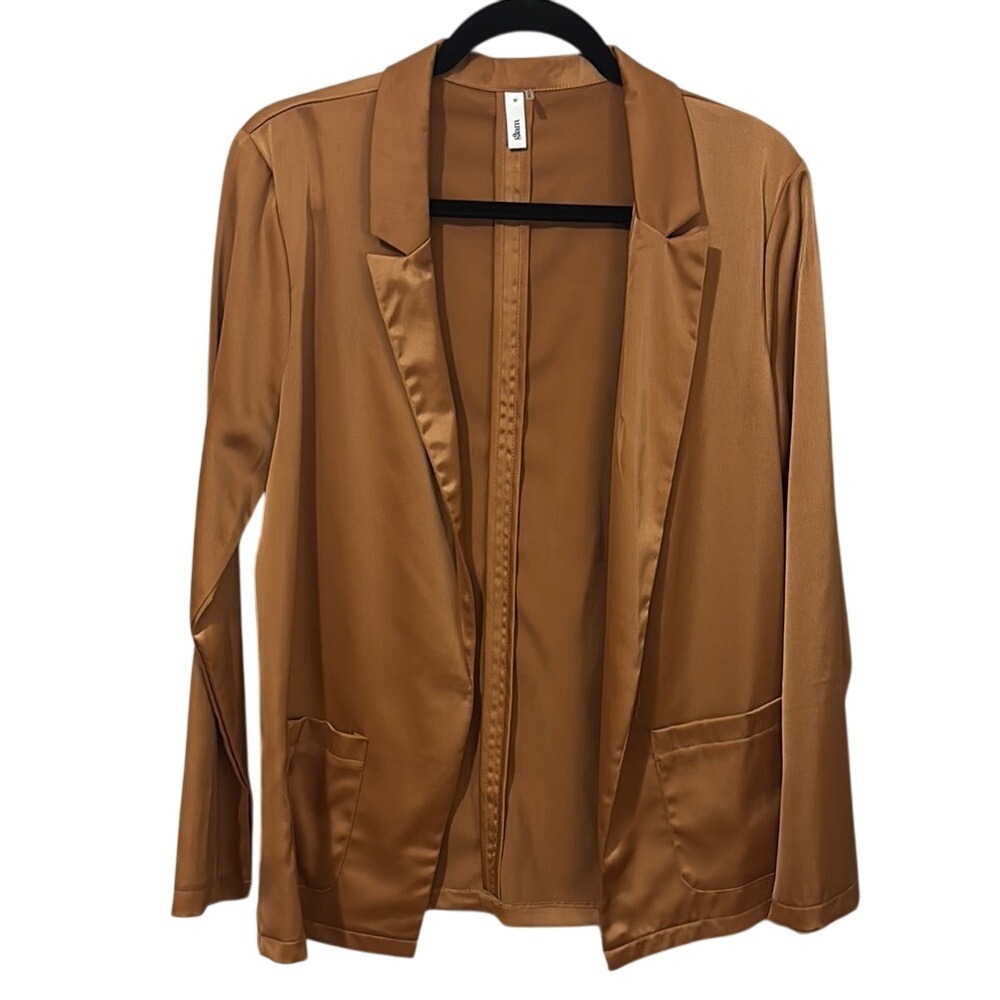 Glam Orange Gold Blazer with Notched Lapels Satiny